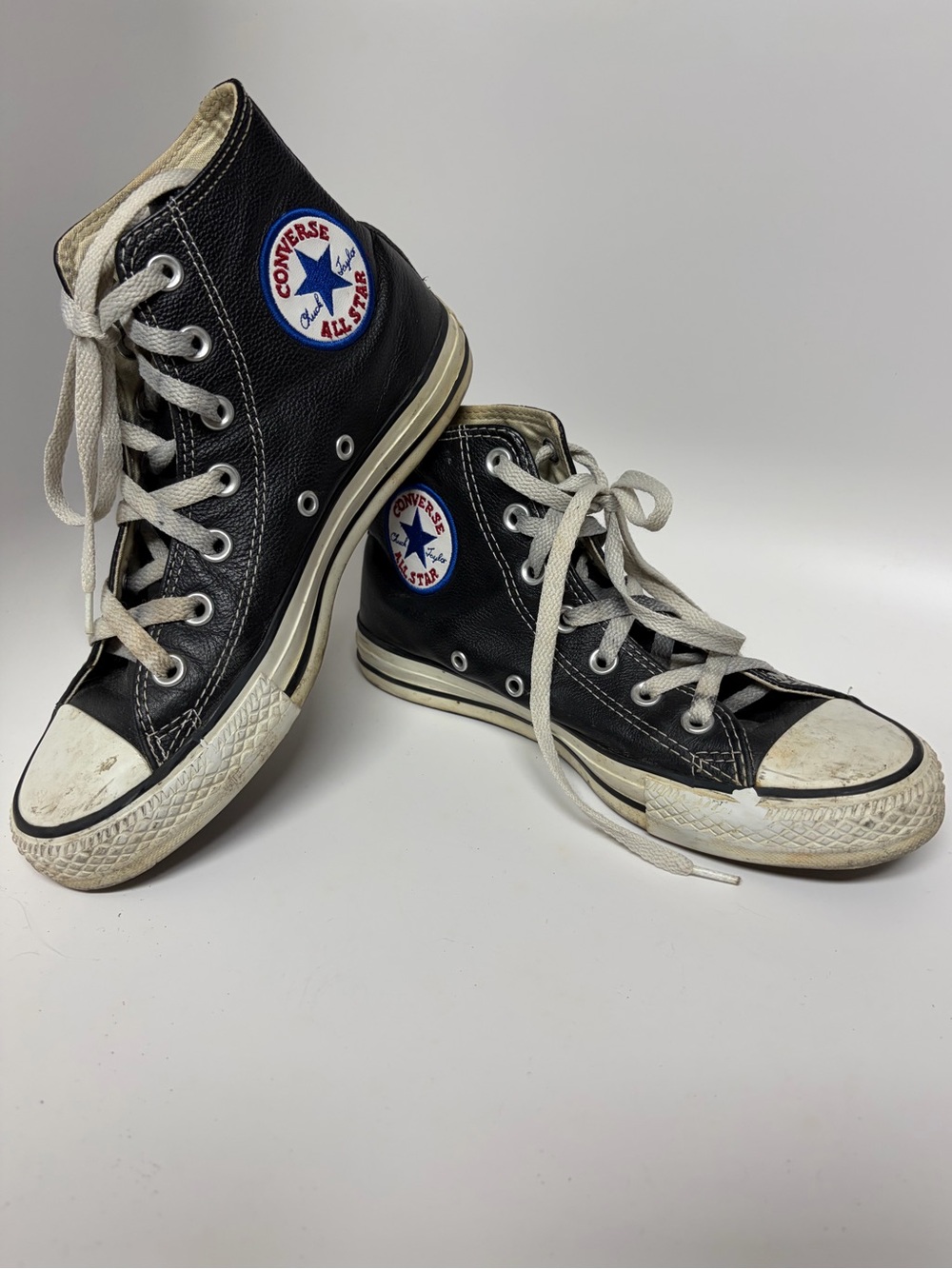 Converse Chuck Taylor Leather High Top Distressed Black Leather Sneakers Size 7